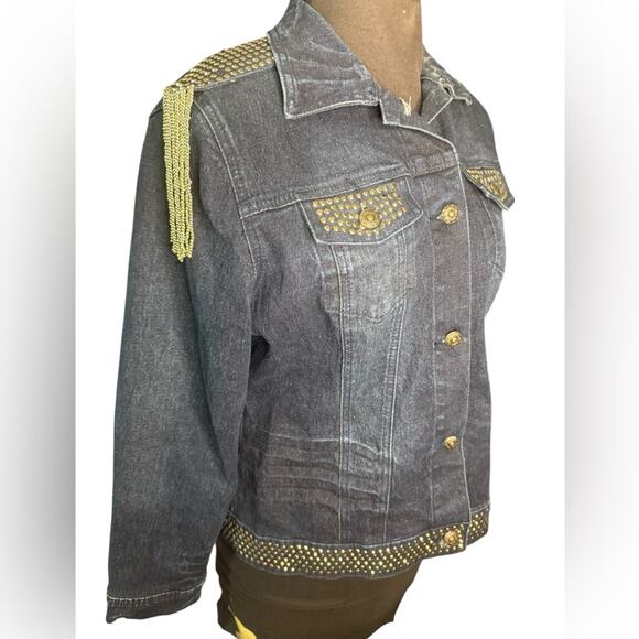 American Vintage Jackets & Blazers - Y2K Gold Embellished Maximalist Glam Denim Sgt Pepper Jacket Womens Size S Edgy